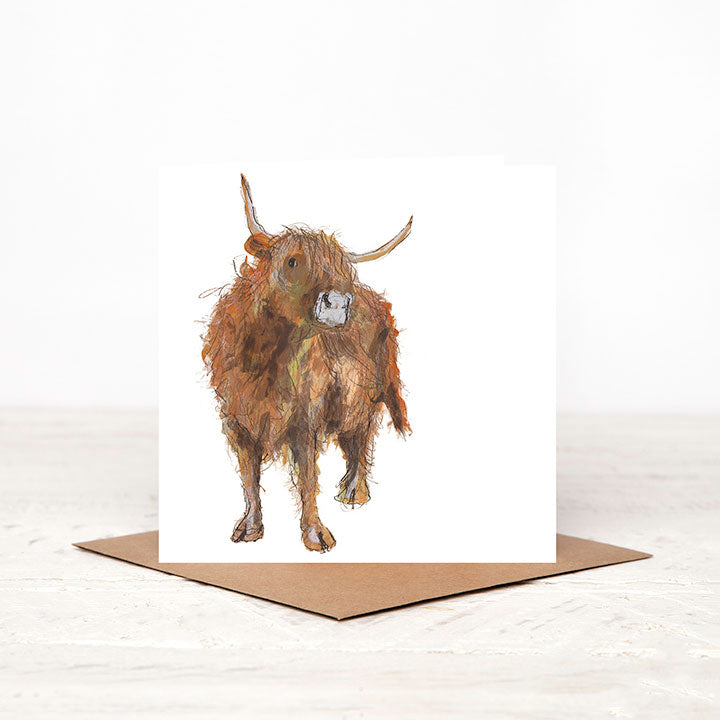 Wee Blue Coo Grußkarte – Highland Clan Schottland Tartan, Blanko Zum Selbstgestalten