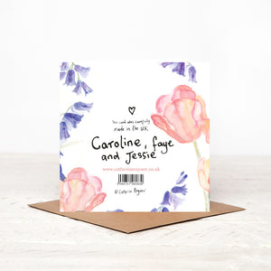 Caroline, Faye and Jessie Bluebell Mice Birthday Card