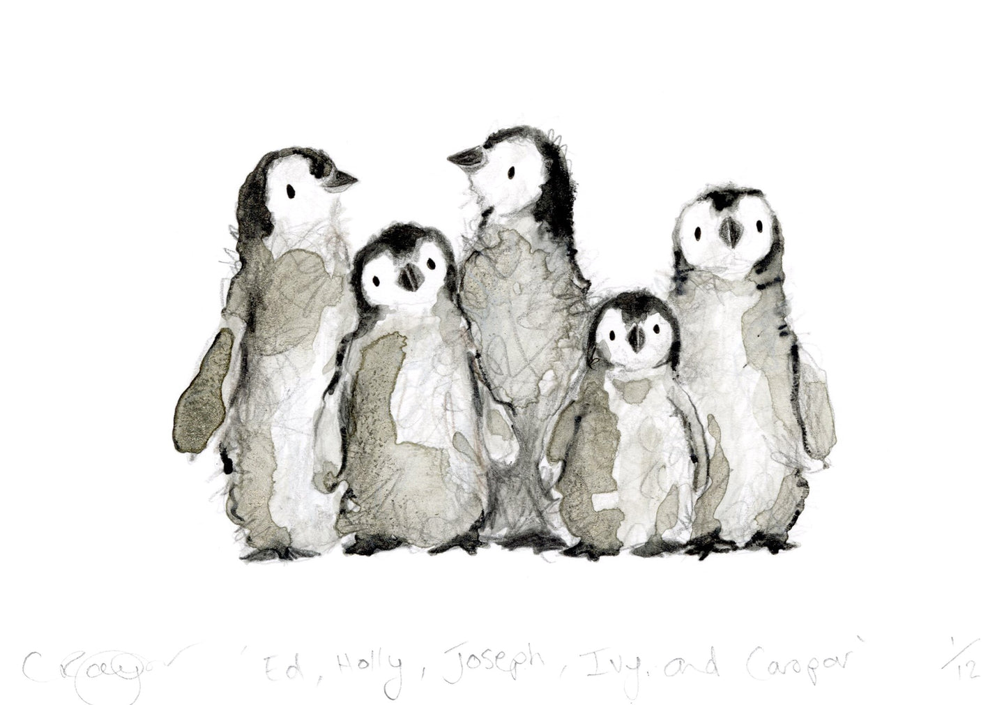 Penguin Chicks A5 Print