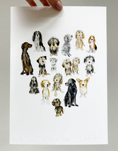 'I Love Dogs' A4 dog print