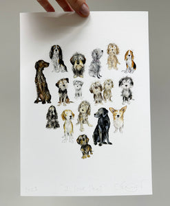 'I Love Dogs' A5 dog print