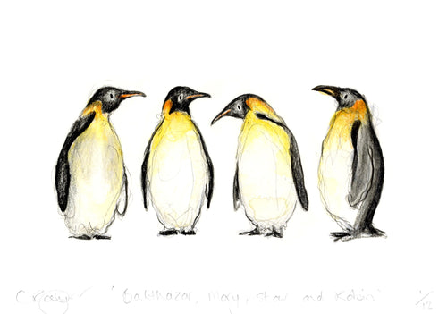 Emperor Penguin Quartet A5 Print – 'Balthazar, Mary, Star & Robin'