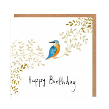 Load image into Gallery viewer, Birthday card with a blue and orange bird on a branch and 'Happy Birthday' text.