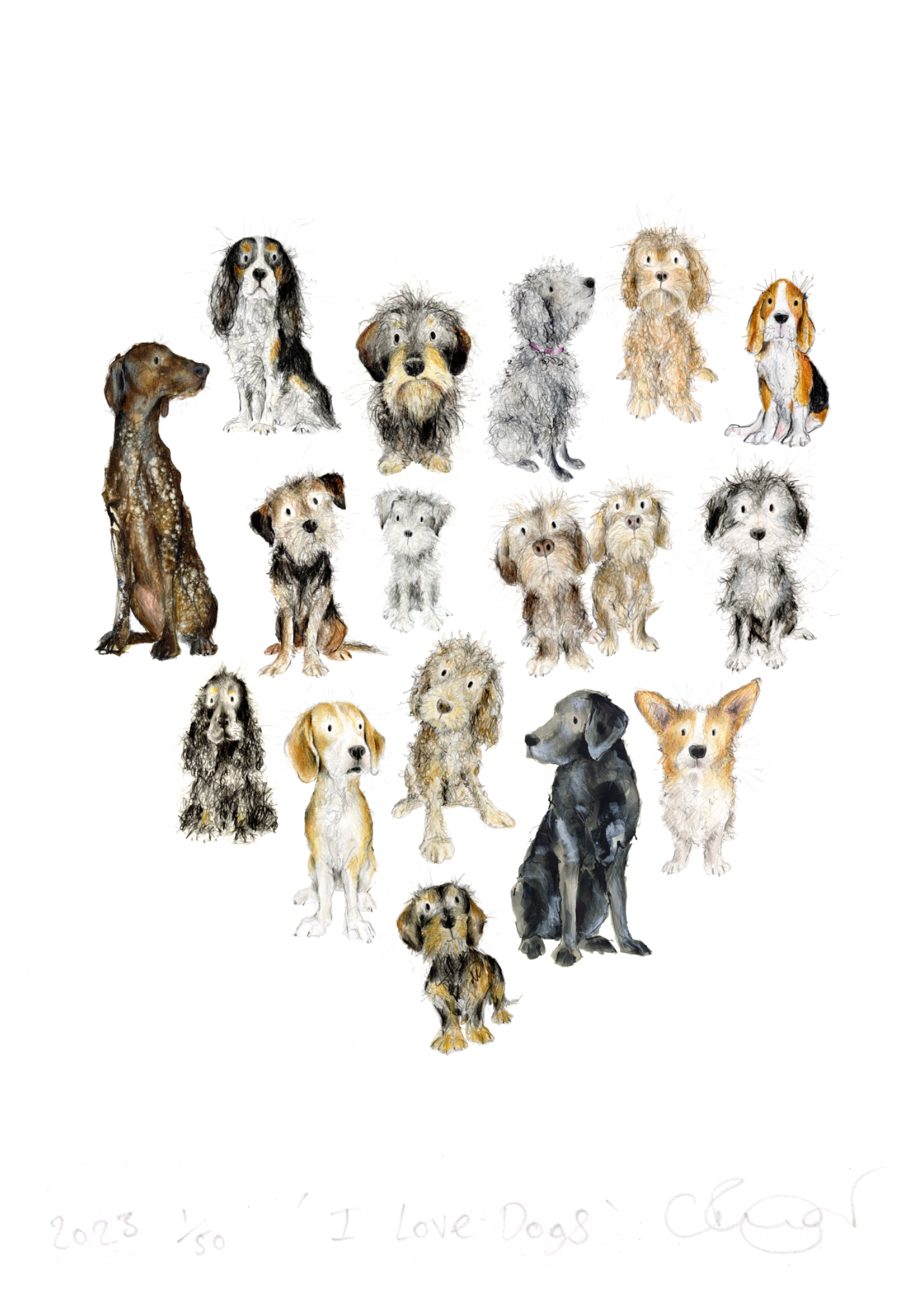 'I Love Dogs' A5 dog print