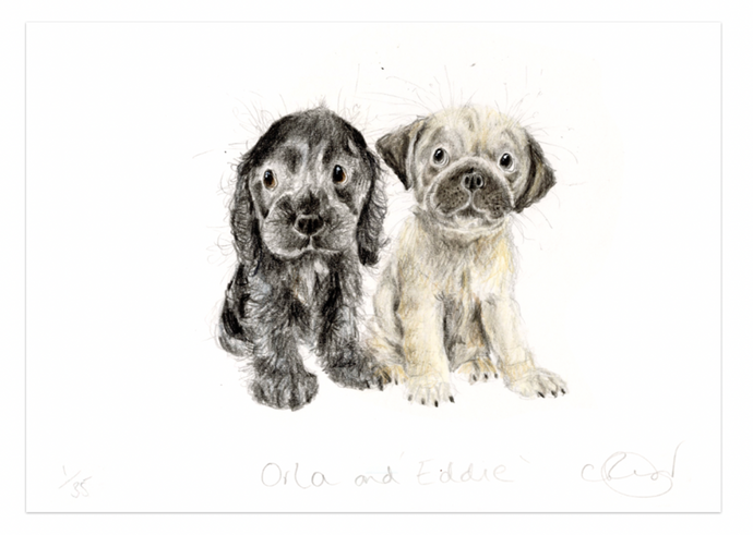 'Orla and Eddie' two puppies A5 Print