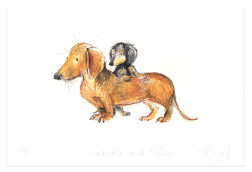 'Matilda and Robyn' dachshund A5 Print