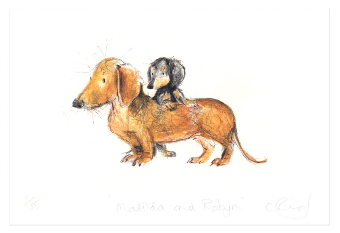 'Matilda and Robyn' dachshund A5 Print