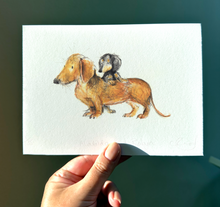 Load image into Gallery viewer, &#39;Matilda and Robyn&#39; dachshund A5 Print
