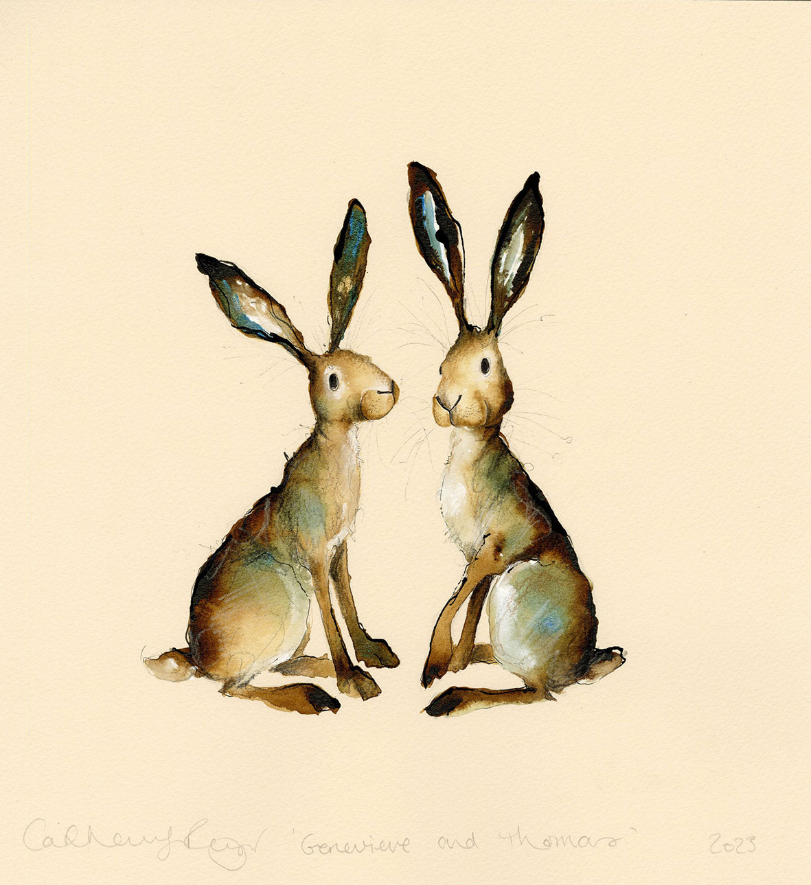 'Genevieve & Thomas' (framed hares original painting)