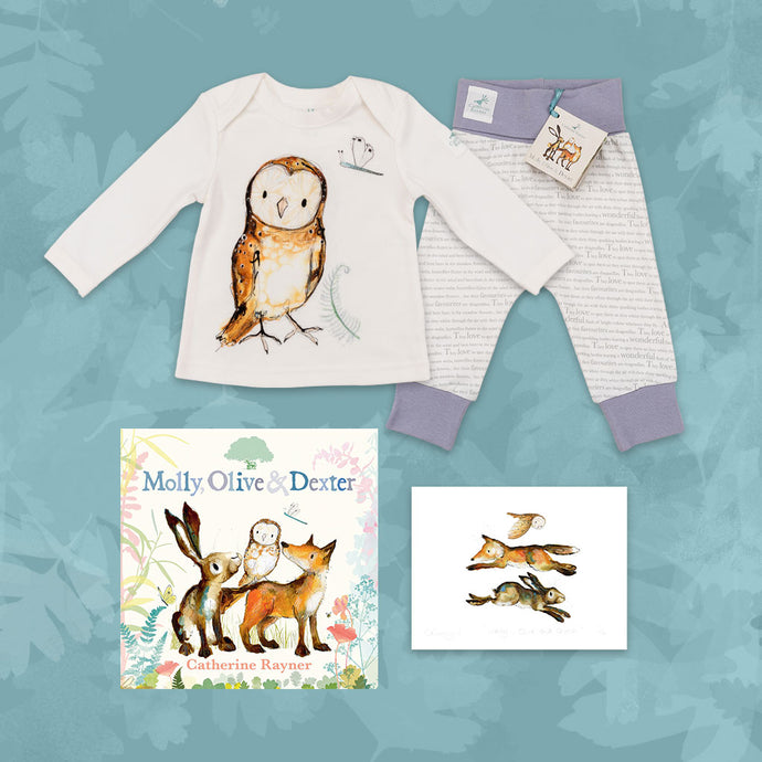 Limited Edition Snuggle Bundle - Book, Print and Matching PJ Baby Gift Set - Olive Owl