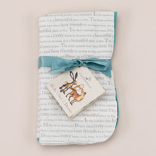 Load image into Gallery viewer, Storytime dribble cloths laid flat with ribbon and storybook label