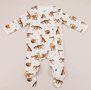  Fox print baby grow laid flat