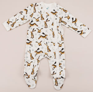 Molly the hare babygrow laid flat