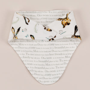 Molly hare bandana bib back, featuring storytime text