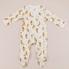 Load image into Gallery viewer, Front view of Olive the owl babygrow laid flat