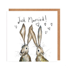 Load image into Gallery viewer, Pair of Hares Just Married card &#39;Heidi and Hilary&#39;