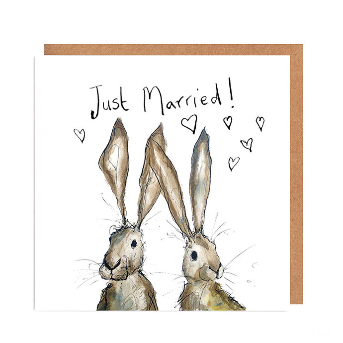 Pair of Hares Just Married card 'Heidi and Hilary'