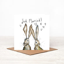 Load image into Gallery viewer, Pair of Hares Just Married card &#39;Heidi and Hilary&#39;