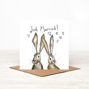 Pair of Hares Just Married card 'Heidi and Hilary'