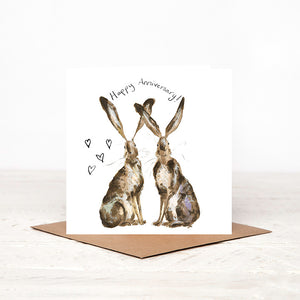 Pair of Hares Anniversary card - 'Lil & Gina'