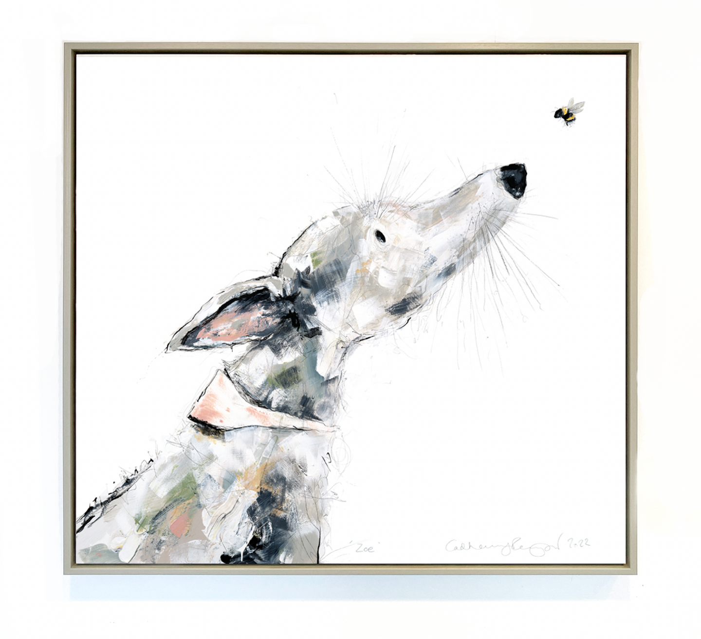 'Zoe' (whippet large original painting - framed)