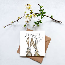 Load image into Gallery viewer, Pair of Hares Just Married card &#39;Heidi and Hilary&#39;