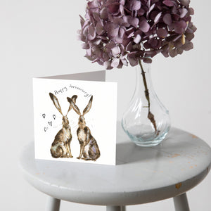 Pair of Hares Anniversary card - 'Lil & Gina'