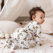 Load image into Gallery viewer, 6 month old baby girl crawling wearing Molly Hare print babygrow