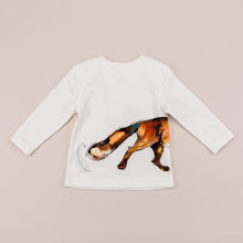 Load image into Gallery viewer, Dexter fox long sleeve top laid flat, showing the wrap around design on the back
