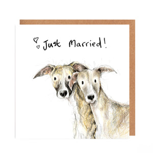 Just Married Card - Pair of Whippets - 'Ashley and Sam'